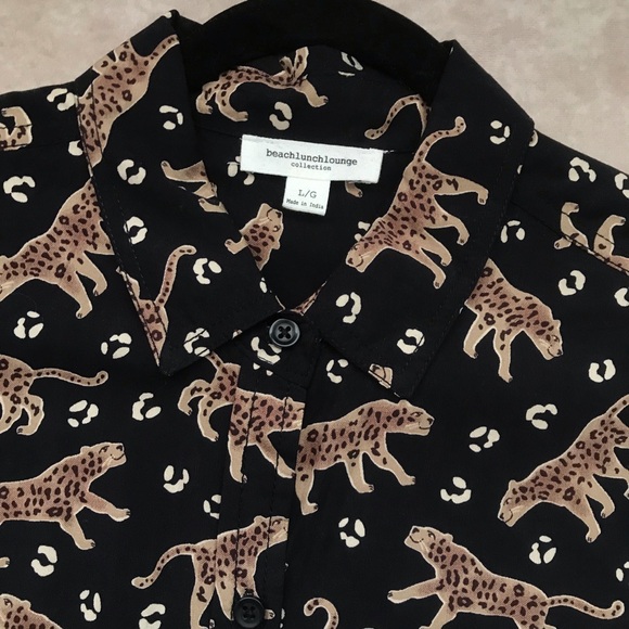 NWOT Beach Lunch Lounge Collection Black Leopard Animal Print Button Down Shirt - Picture 3 of 7